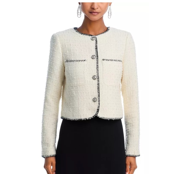 Aqua Tweed Whip Stitch Blazer in white cream - Picture 7 of 11